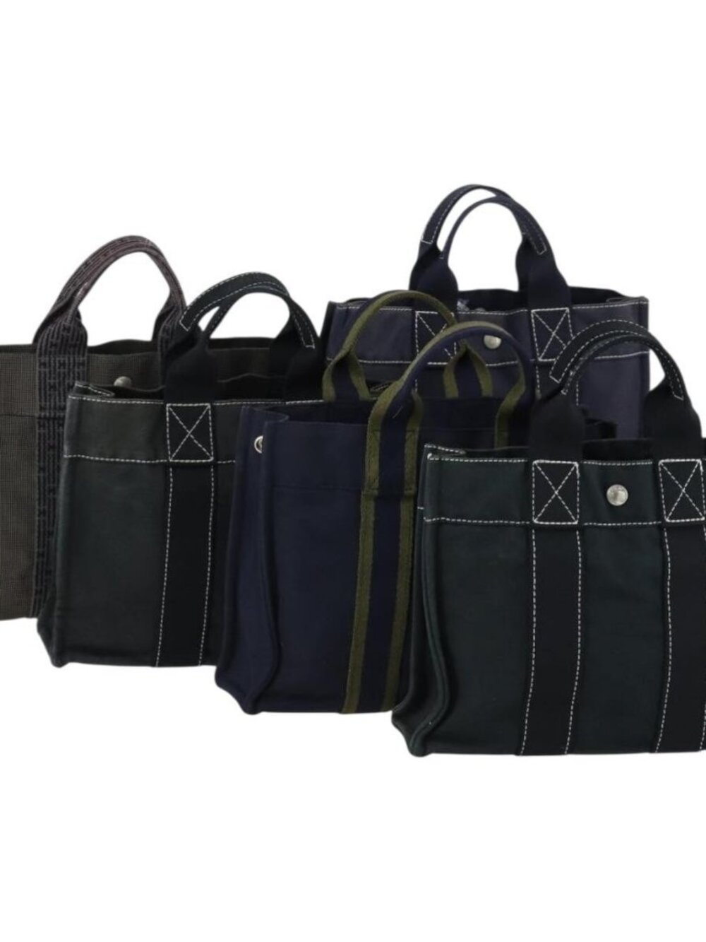 HERMES Her Line Fourre Tout Hand Bag Canvas 5 Set Black Navy gray Auth mr1716